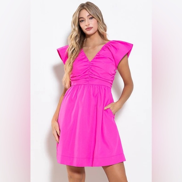 Pink Ruffled sleeved mini Dress - Picture 1 of 3